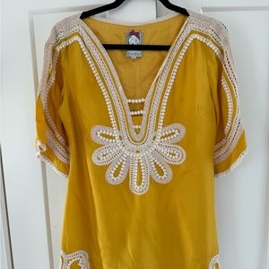 Yoana Baraschi women’s yellow with white embroidery blouse. Size 6.